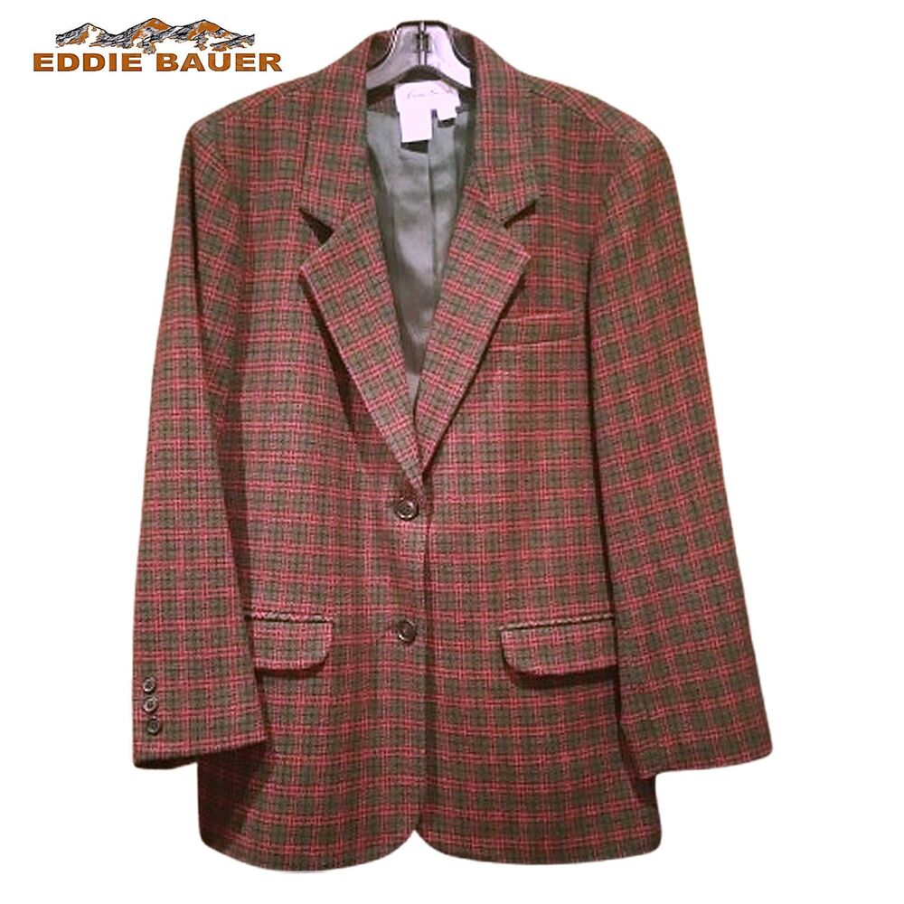 Eddie Bauer Dark Academia Plaid 100% Wool Oversized Blazer L